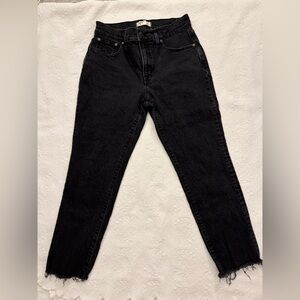 Madewell Perfect Vintage Jeans Black Mid Rise Straight Leg Raw Hem Size 28/6